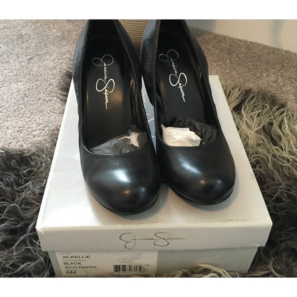 Black leather wedges